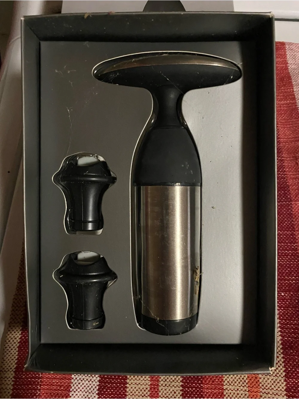 OXO Steel Vacuum Wine Preserver in Silver and Black